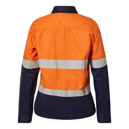 Flamebuster FSL016A Ladies HRC2 Inherent Hi Vis Reflective Shirt With Gusset Sleeves in Orange/Navy