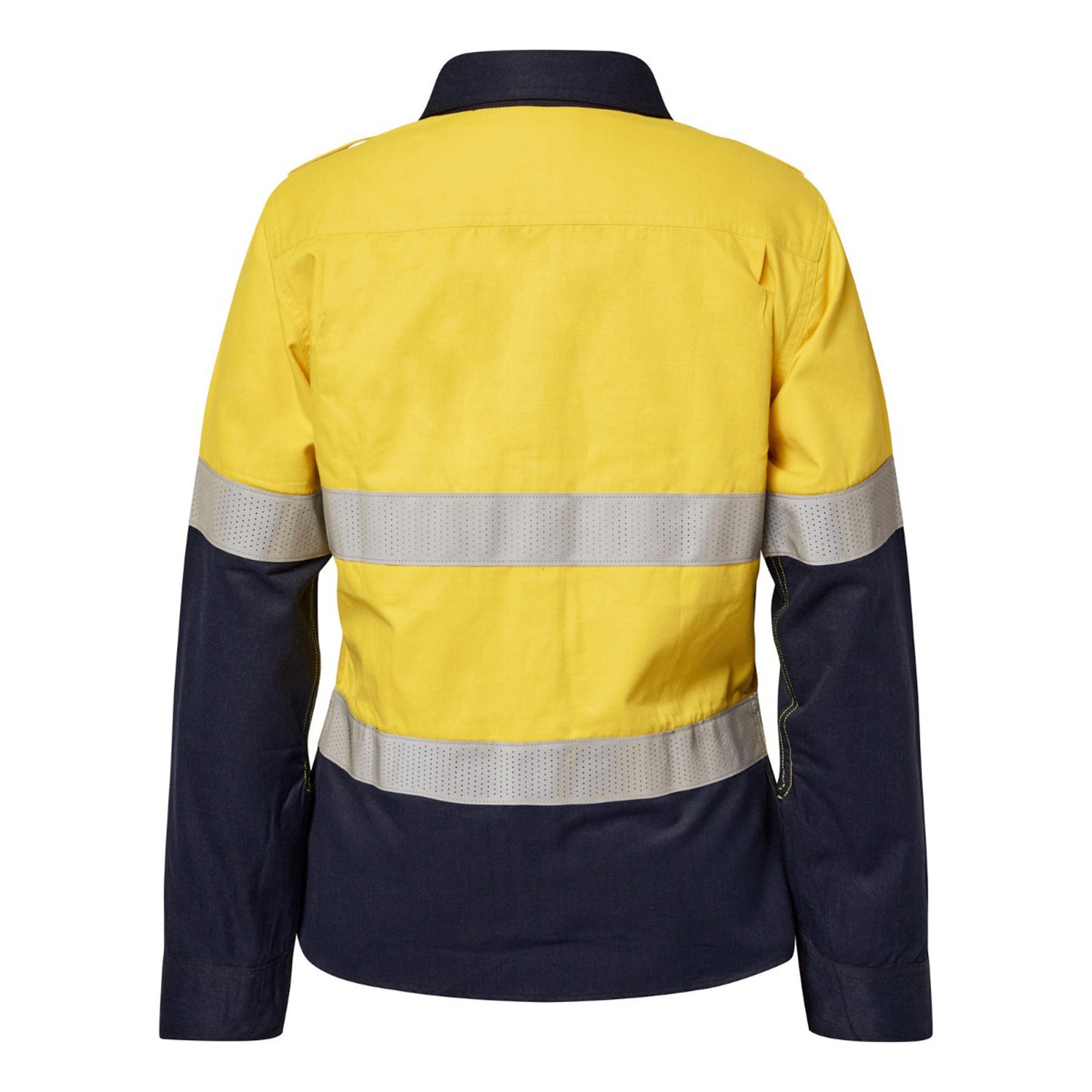 Flamebuster FSL016A Ladies HRC2 Inherent Hi Vis Reflective Shirt With Gusset Sleeves in Yellow/Navy
