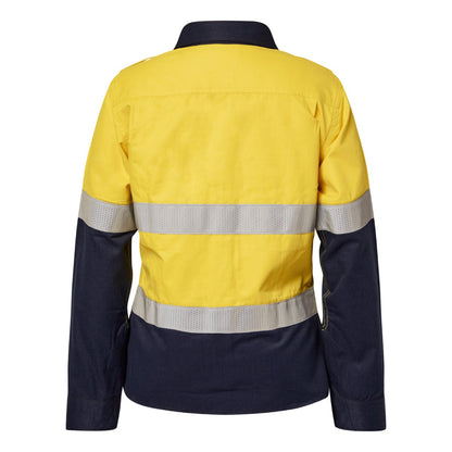 Flamebuster FSL016A Ladies HRC2 Inherent Hi Vis Reflective Shirt With Gusset Sleeves in Yellow/Navy