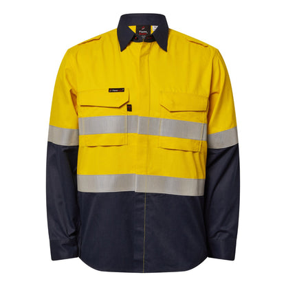 Flamebuster FSV014A Mens HRC2 Inherent Hi Vis Reflective Shirt With Gusset Sleeves in Yellow/Navy