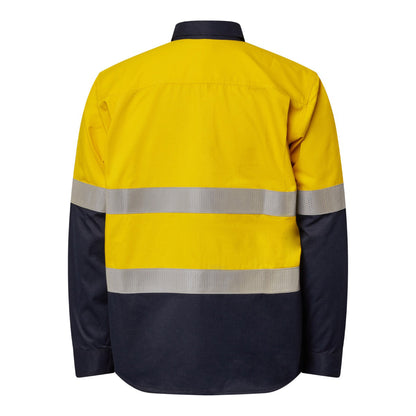 Flamebuster FSV014A Mens HRC2 Inherent Hi Vis Reflective Shirt With Gusset Sleeves in Yellow/Navy
