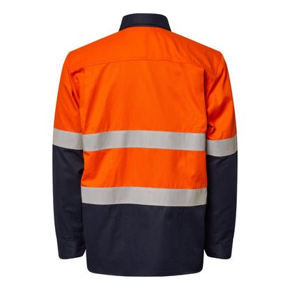 Flamebuster FSV014A Mens HRC2 Inherent Hi Vis Reflective Shirt With Gusset Sleeves in Orange/Navy
