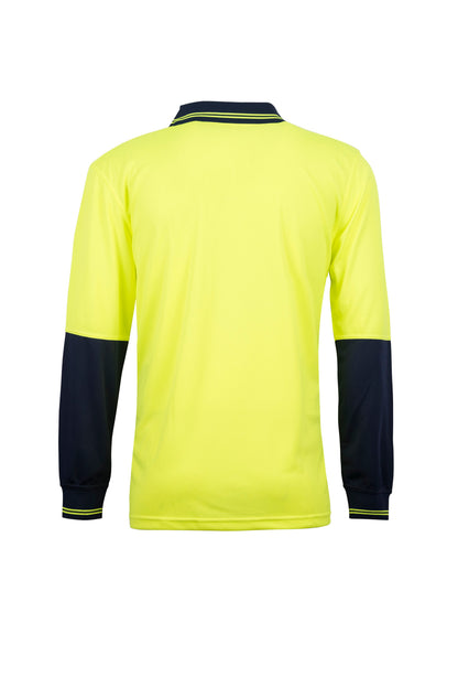 Workcraft WSP206 Hi Vis Long Sleeve Food Industry Micromesh Polo in Yellow/Navy