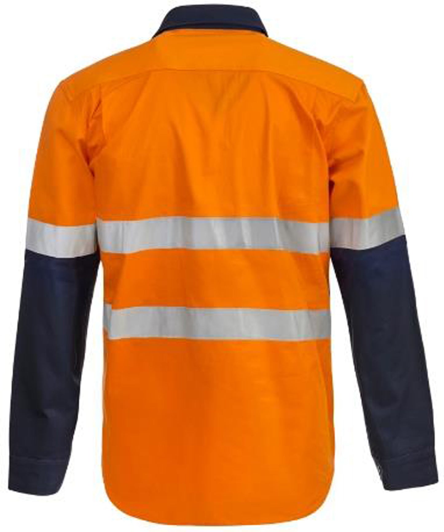 Workcraft WS6031 Mens Heavy Duty Hybrid Hi Vis Closed Front Cotton Drill Reflective Shirt With Gusset Sleeves in Orange/Navy