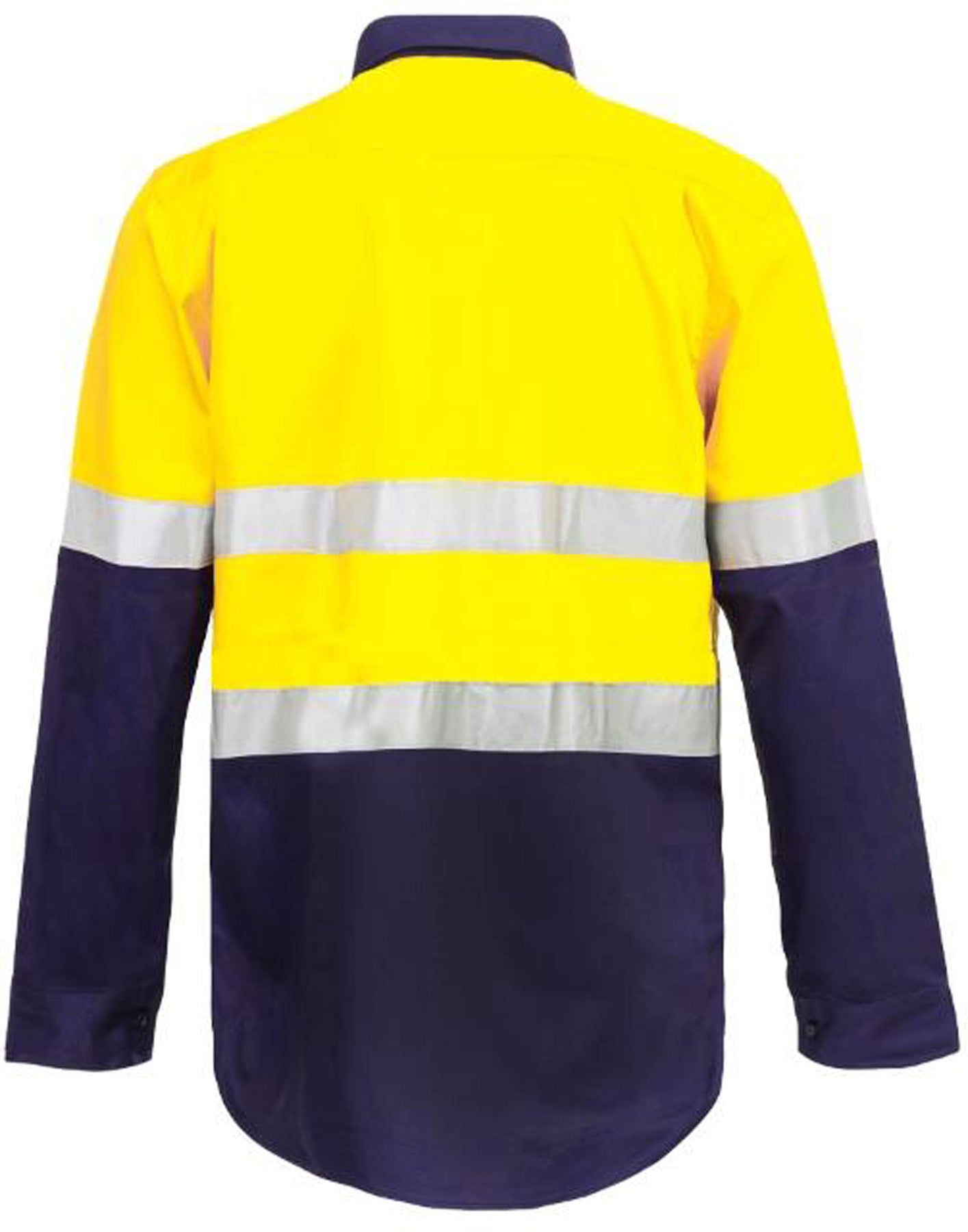 Workcraft WS6033 Mens Hi Vis Closed Front Cotton Drill Reflective Shirt With Semi Gusset Sleeves in Yellow/Navy