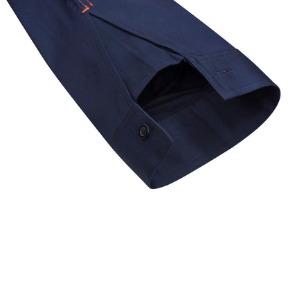Workcraft WS4255 Mens Lightweight Hi Vis Closed Front Vented Cotton Drill Shirt With Semi Gusset Sleeves in Orange/Navy, Yellow/Navy