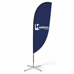 Single sided teardrop wing banner on a folding cross base