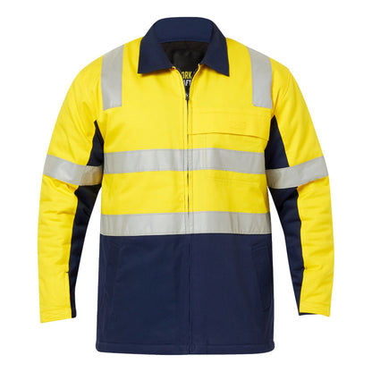 Workcraft WJ8019 Hi Vis Cotton Reflective Jacket in Yellow/Navy