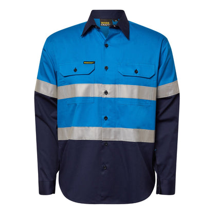 Workcraft WS4132 Lightweight Long Sleeve Vented Cotton Drill Reflective Shirt – Night Use Only in Electric Blue/Navy
