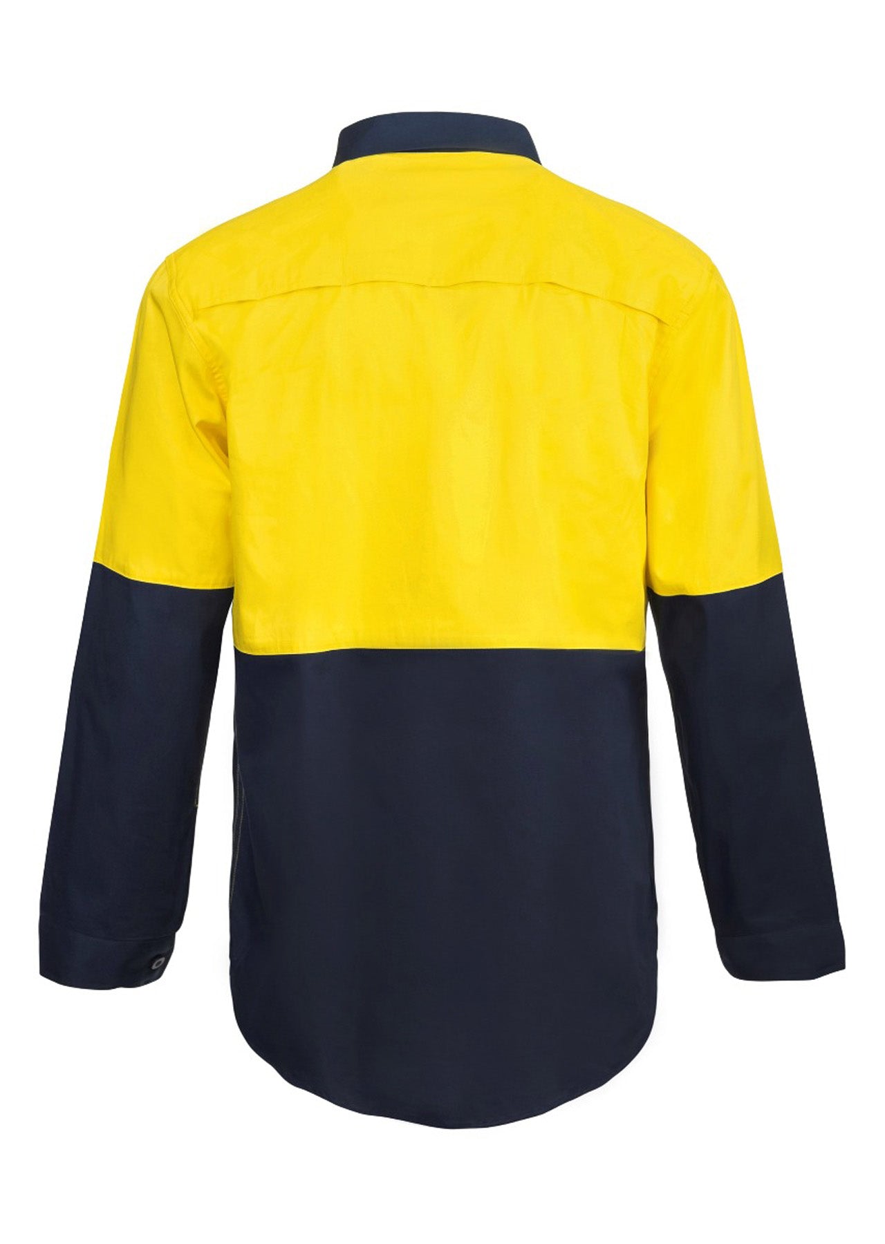 Workcraft WS4254 Mens Heavy Duty Hybrid Hi Vis Closed Front Cotton Drill Shirt With Gusset Sleeves in Yellow/Navy