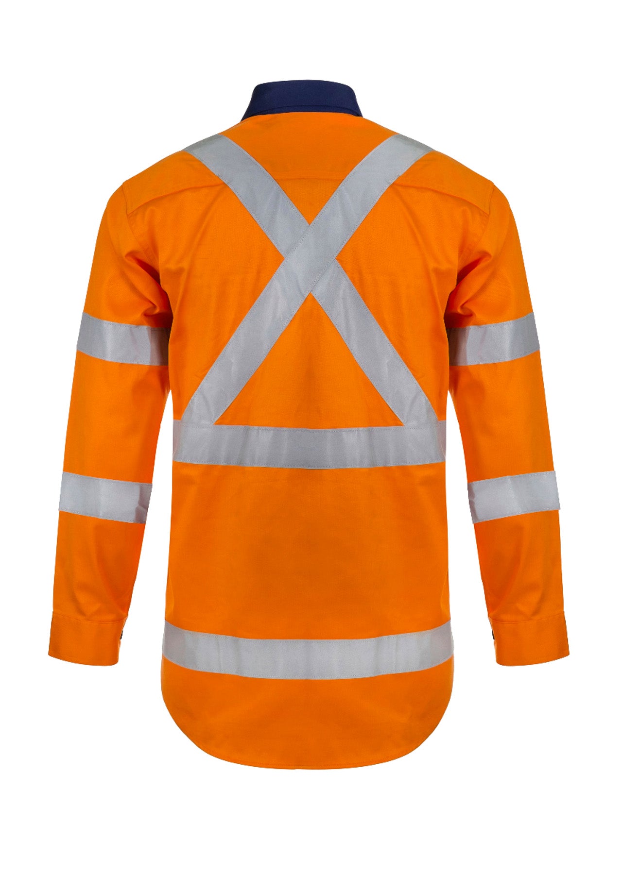 Workcraft WS6020 Hi Vis Long Sleeve Cotton Drill Reflective Shirt With X Pattern in Orange/Navy