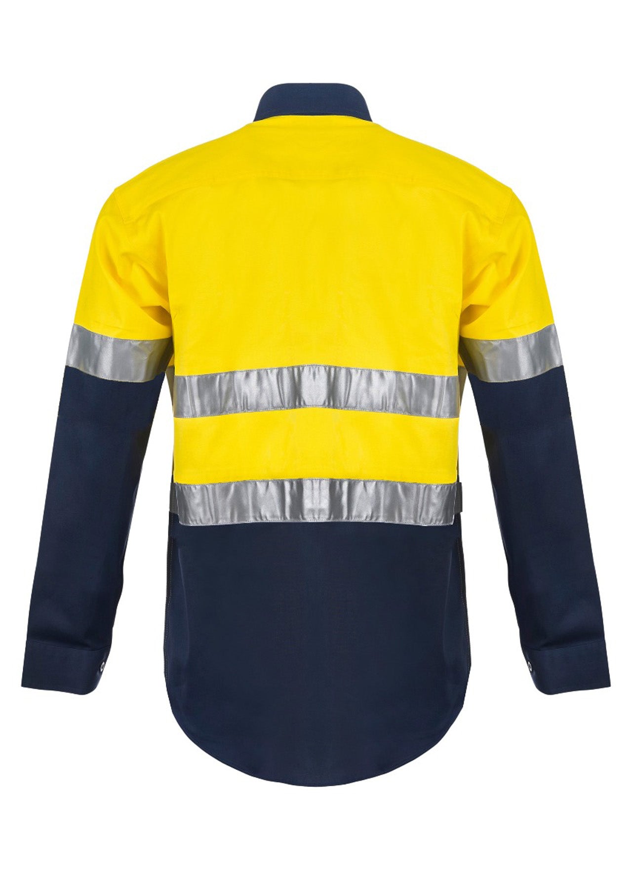 Workcraft WS6031 Mens Heavy Duty Hybrid Hi Vis Closed Front Cotton Drill Reflective Shirt With Gusset Sleeves in Yellow/Navy