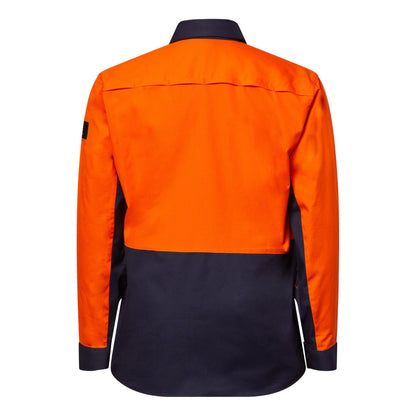 Workcraft WS6066 Mens Hi Vis Long Sleeve Vented Ripstop Shirt in Orange/Navy