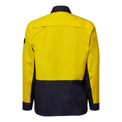 Workcraft WS6066 Mens Hi Vis Long Sleeve Vented Ripstop Shirt in Yellow/Navy