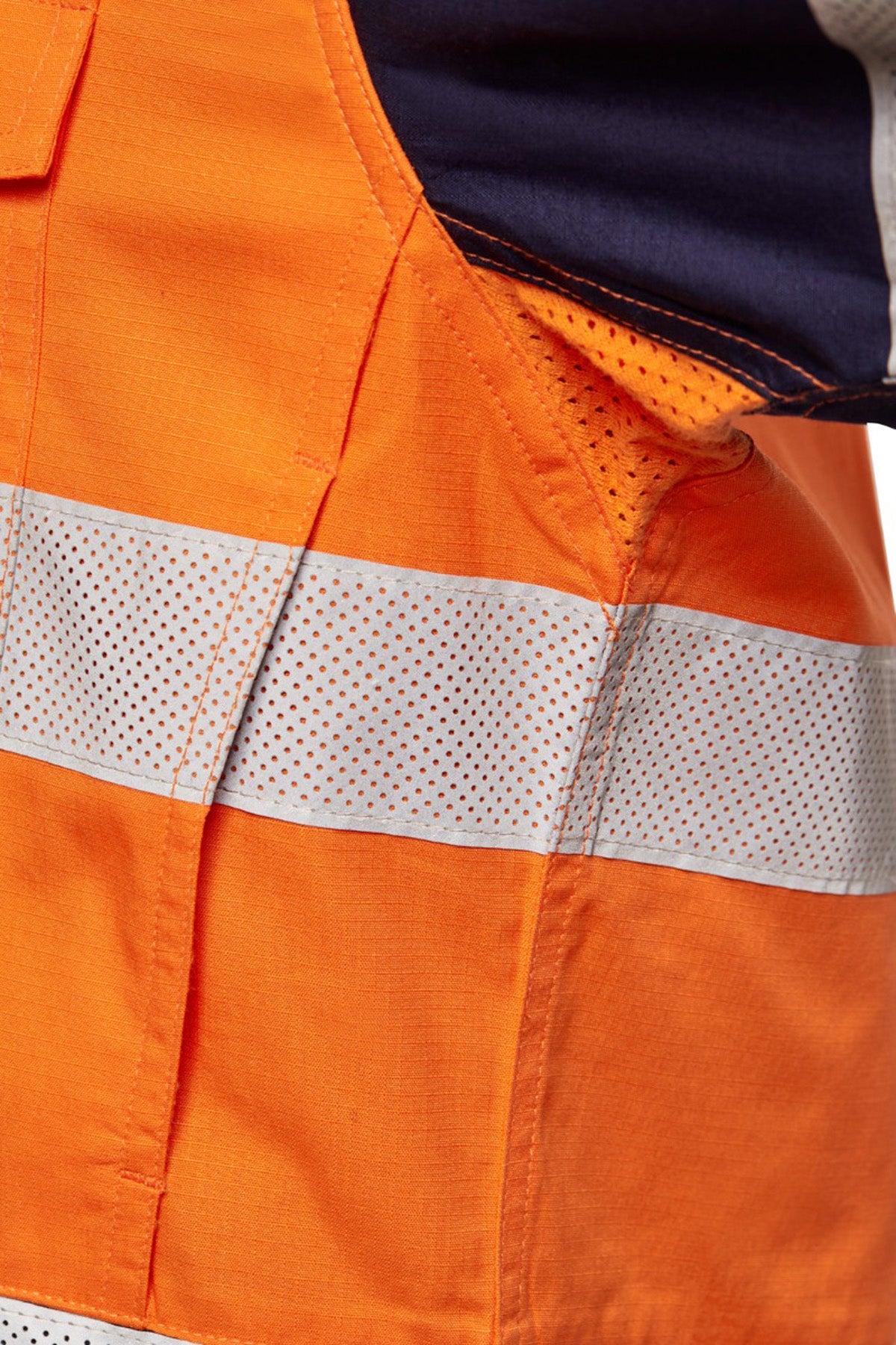 Workcraft WS6066 Mens Hi Vis Long Sleeve Vented Ripstop Shirt in Orange/Navy