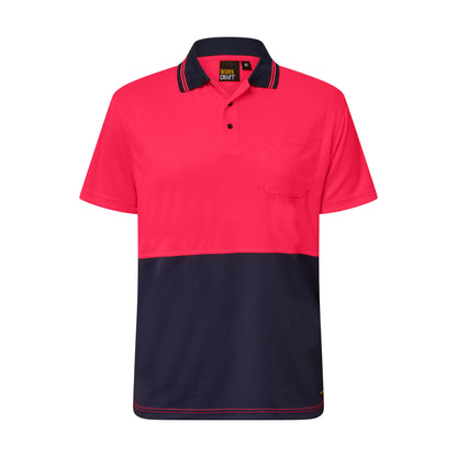 Workcraft WSP201 Hi Vis Short Sleeve Micromesh Polo With Pocket in Pink/Navy