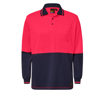 Workcraft WSP202 Hi Vis Long Sleeve Micromesh Polo With Pocket in Pink/Navy
