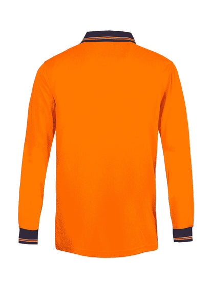 Workcraft WSP209 Hi Vis Lightweight Long Sleeve Micromesh Polo With Pocket in Orange/Navy