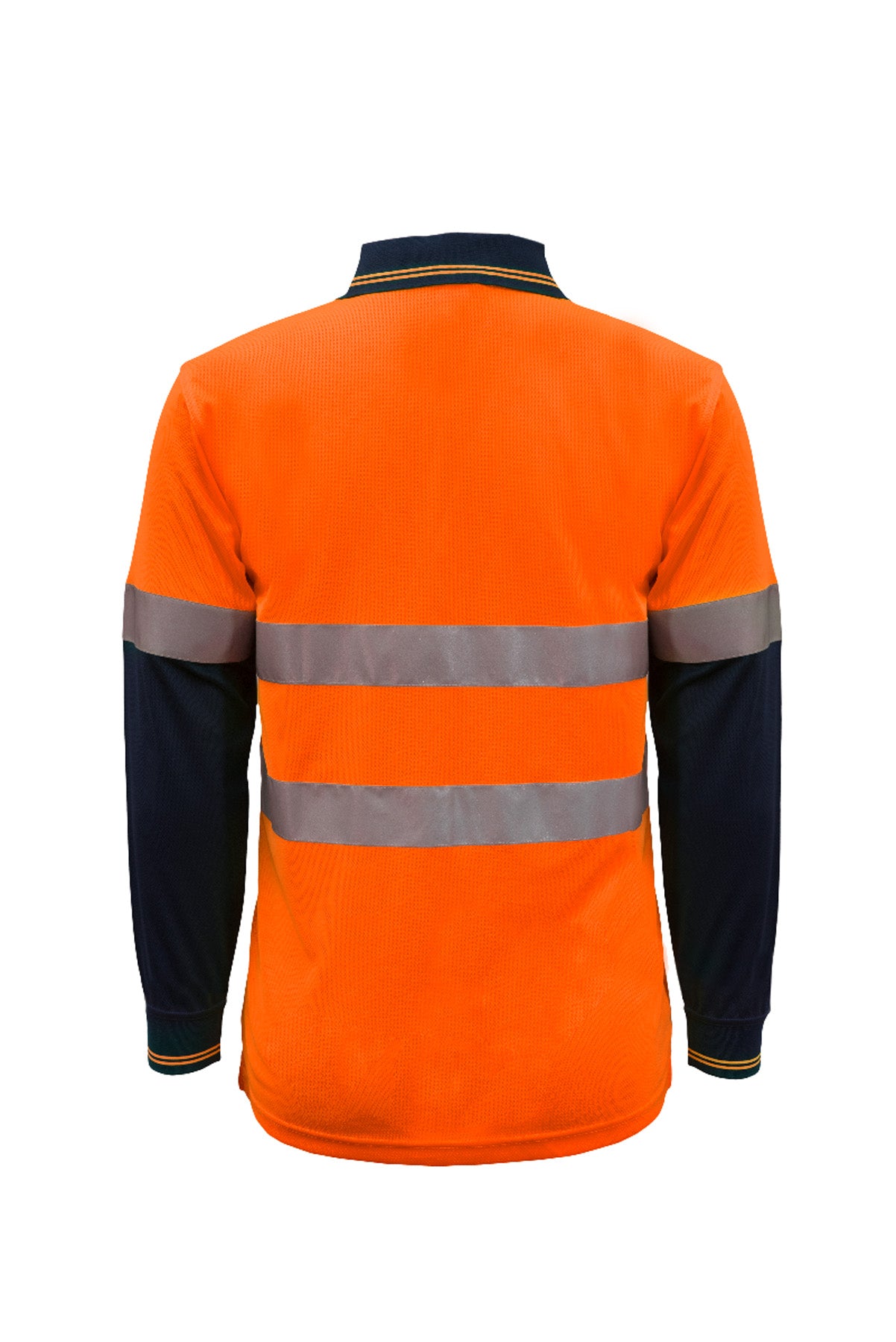 Workcraft WSP409 Hi Vis Long Sleeve Micromesh Reflective Polo With Pocket in Orange/Navy