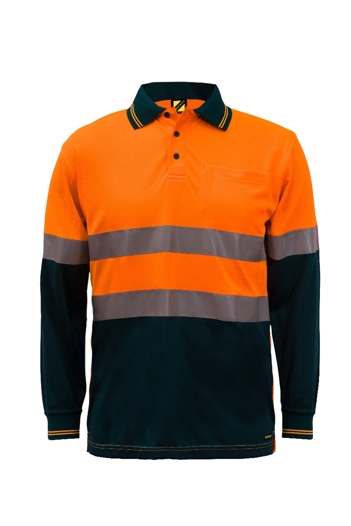 Workcraft WSP409 Hi Vis Long Sleeve Micromesh Reflective Polo With Pocket in Orange/Navy