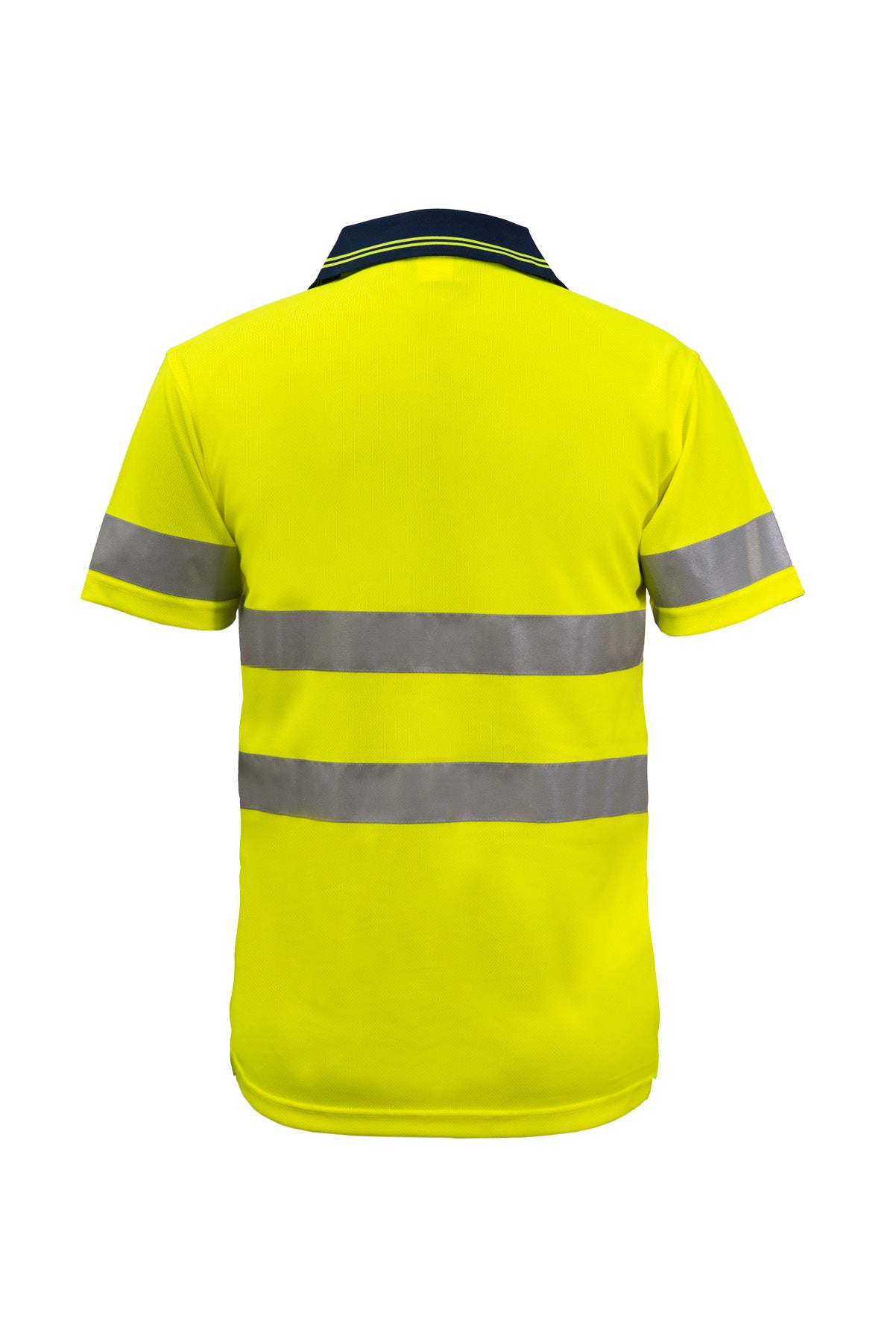 Workcraft WSP410 Hi Vis Short Sleeve Micromesh Reflective Polo With Pocket in Yellow/Navy