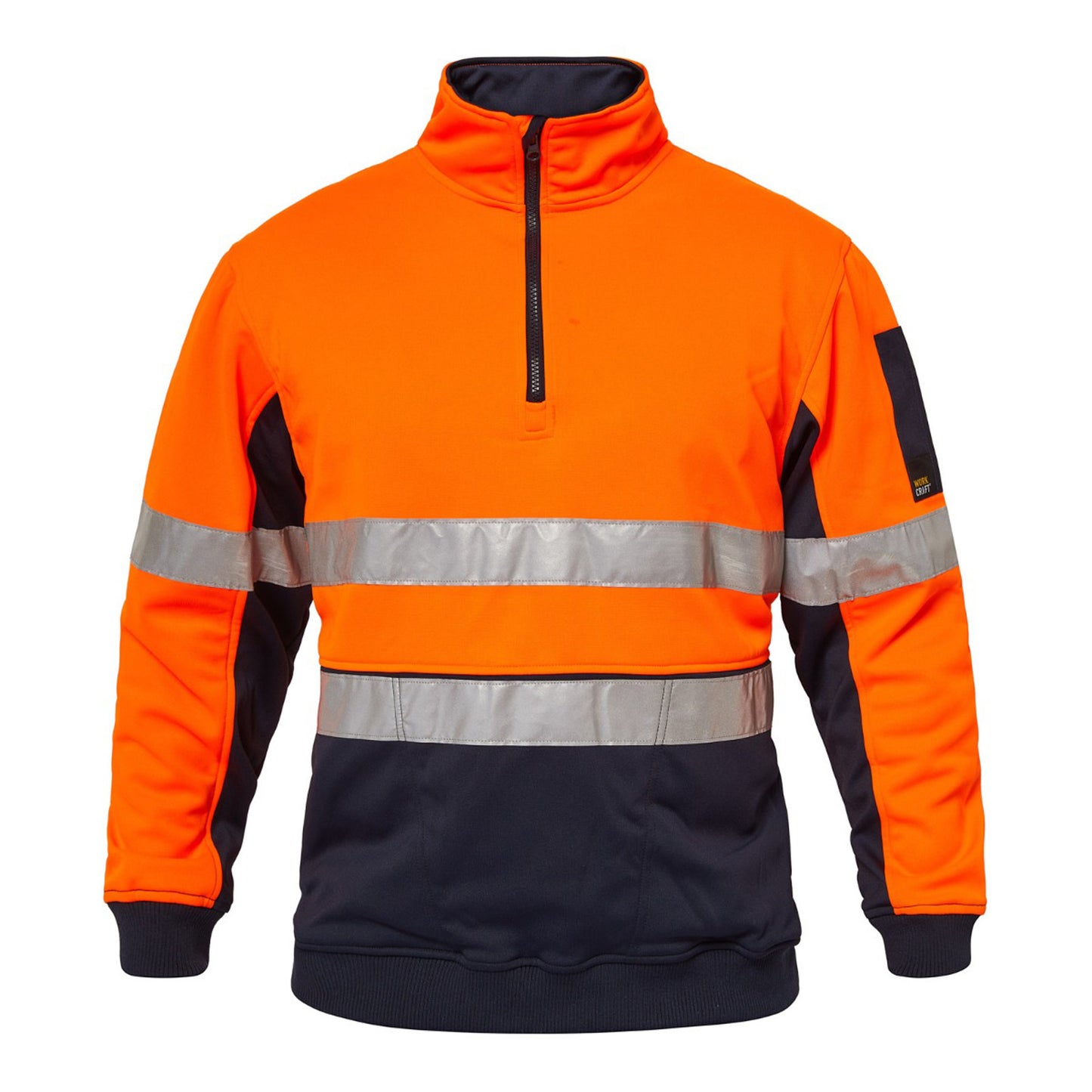 Workcraft WT8013 Hi Vis Half Zip Reflective Pullover in Orange/Navy
