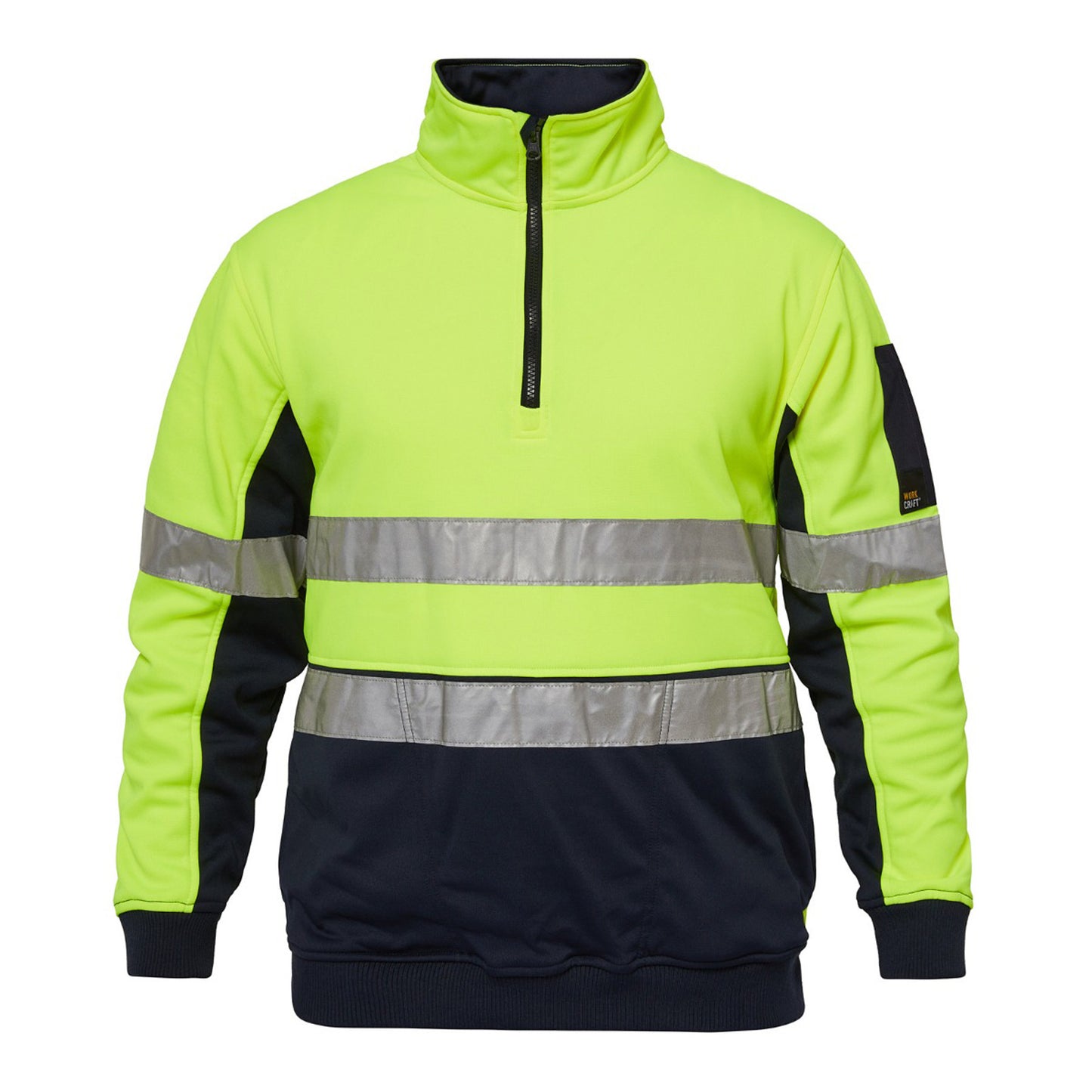 Workcraft WT8013 Hi Vis Half Zip Reflective Pullover in Yellow/Navy