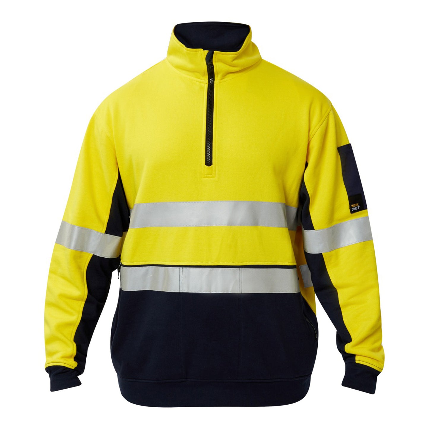 Workcraft WT8018 Hi Vis Half Zip Cotton Reflective Pullover in Yellow/Navy