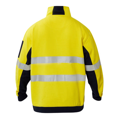 Workcraft WT8018 Hi Vis Half Zip Cotton Reflective Pullover in Yellow/Navy