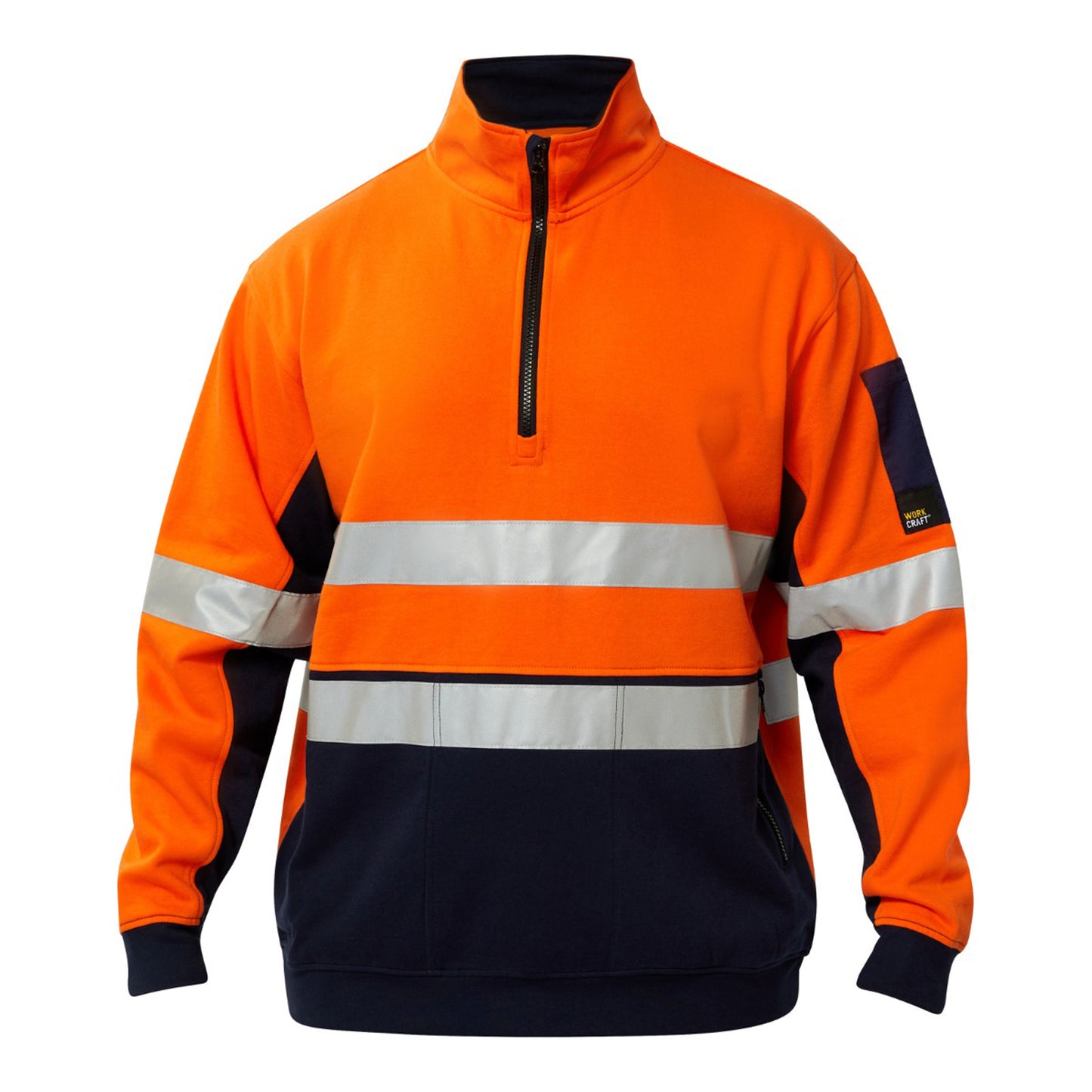 Workcraft WT8018 Hi Vis Half Zip Cotton Reflective Pullover in Orange/Navy