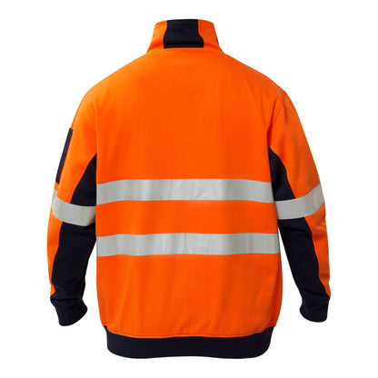 Workcraft WT8018 Hi Vis Half Zip Cotton Reflective Pullover in Orange/Navy