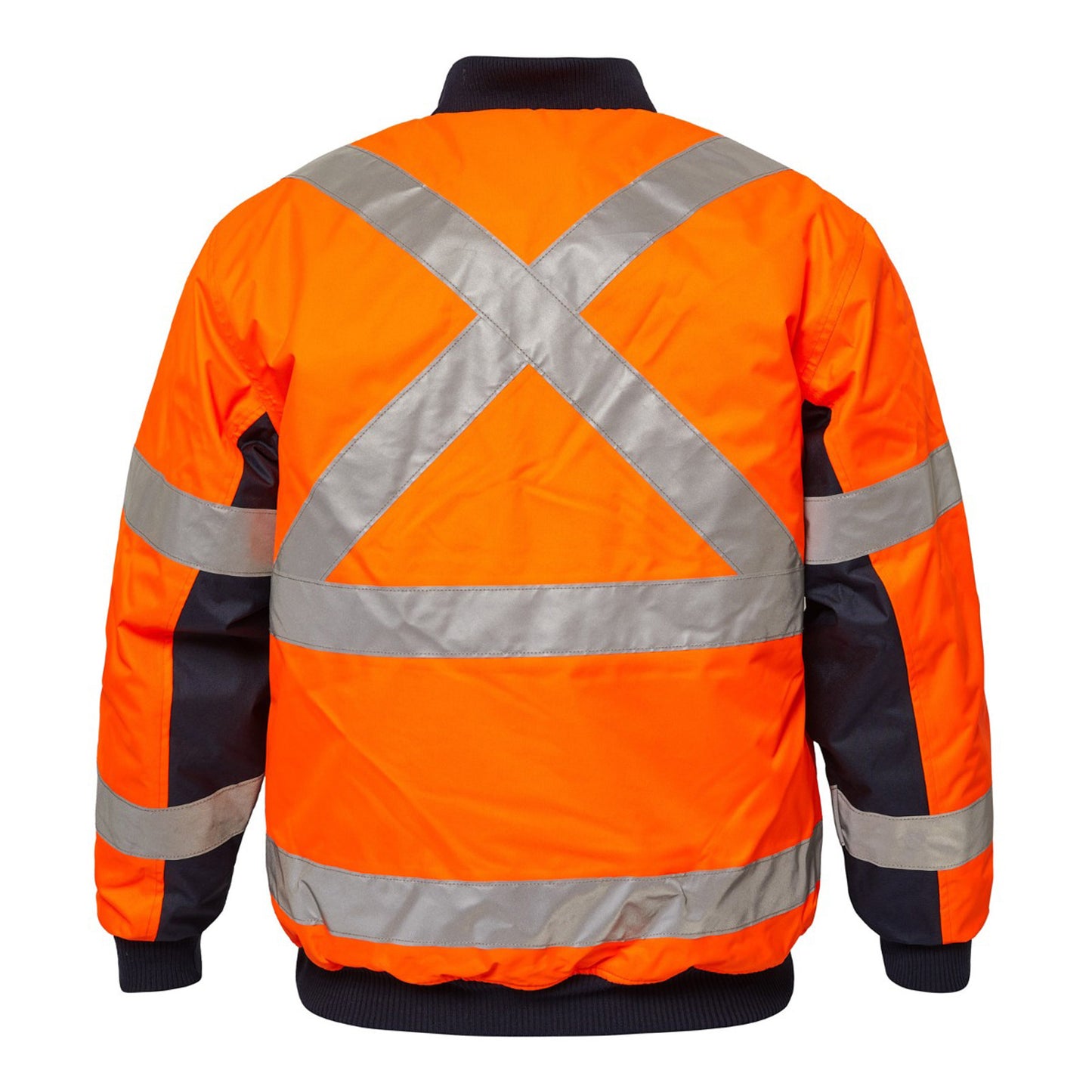 Workcraft WW9010 Hi Vis Reflective Bomber Jacket With X Pattern in Orange/Navy