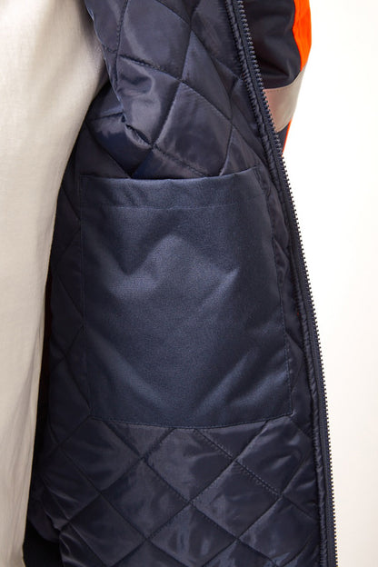 Workcraft WW9010 Hi Vis Reflective Bomber Jacket With X Pattern in Orange/Navy