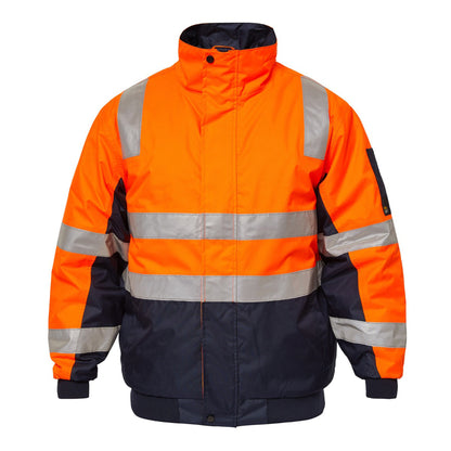 Workcraft WW9011 Hi Vis Modern Reflective Bomber Jacket in Orange/Navy