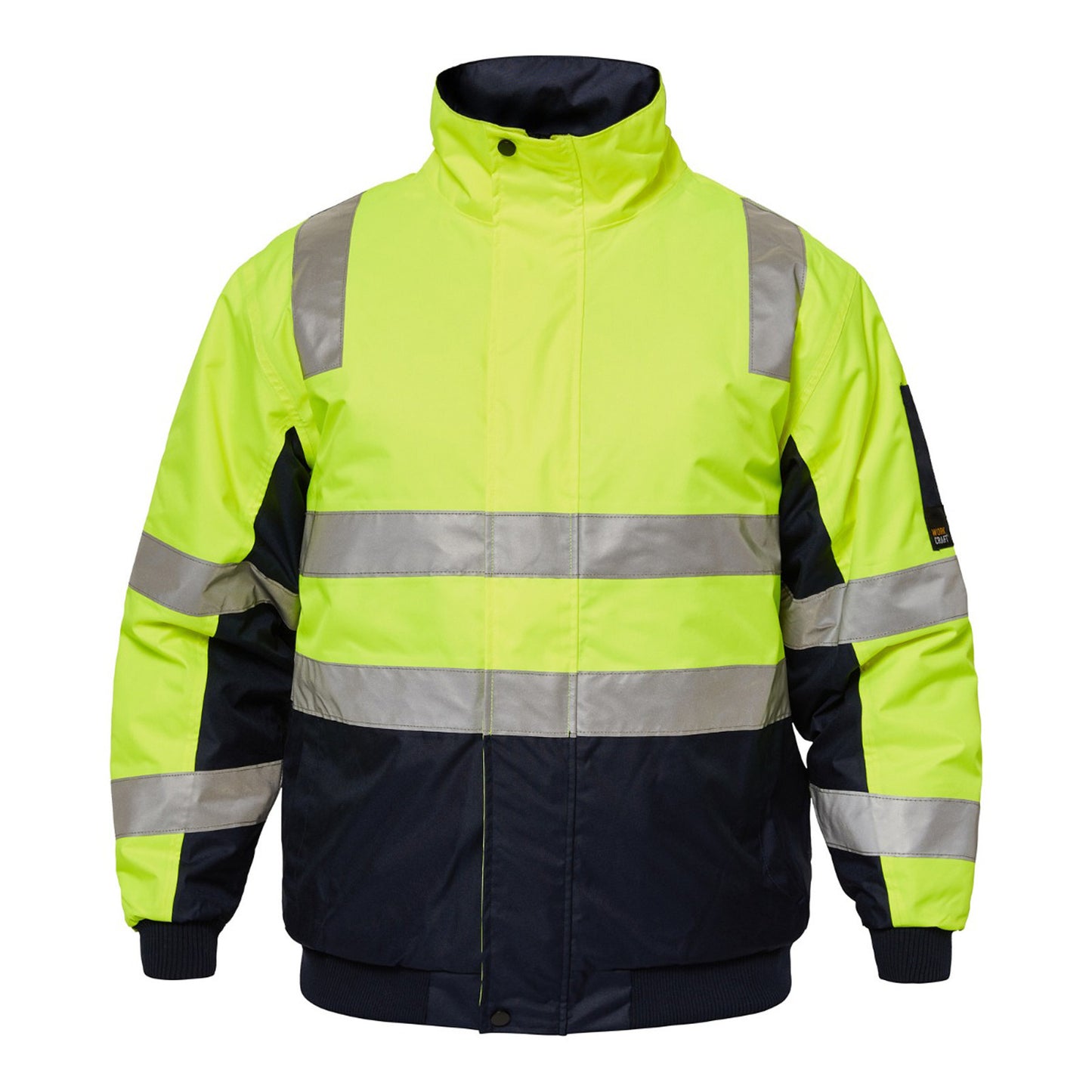 Workcraft WW9011 Hi Vis Modern Reflective Bomber Jacket in Yellow/Navy