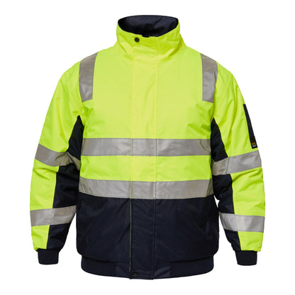 Workcraft WW9011 Hi Vis Modern Reflective Bomber Jacket in Yellow/Navy