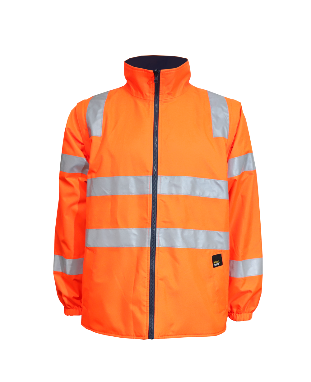 Workcraft WW9032 Hi Vis 6 In 1 Two Tone Reflective Jacket With Removable Sleeves in Orange/Navy