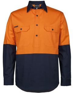 Hi Vis Close Front Long Sleeve 150g Work Shirt