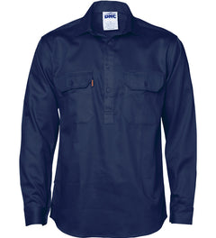 Mens Close Front Cotton Drill Long Sleeve Shirt With Gusset Sleeve