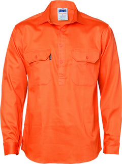 HiVis Close Front Cotton Drill Long & Gusset Sleeve