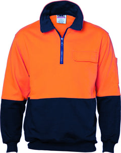 HiVis Two Tone 1/2 Zip Cotton Fleecy Long Sleeve Windcheater
