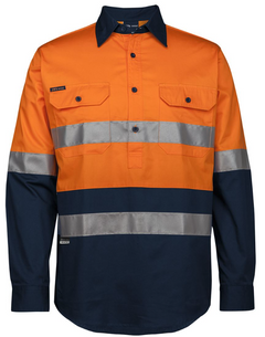 Hi Vis (D+N) Close Front Long Sleeve 150g Work Shirt