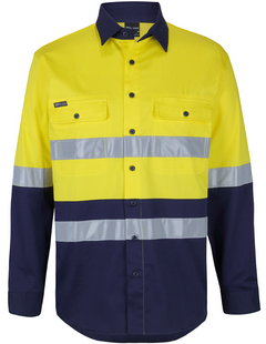 Hi Vis (D+N) Long Sleeve Stretch Work Shirt With Tape