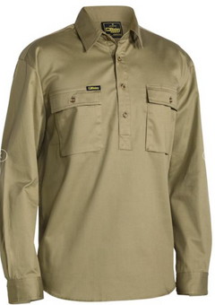 Closed Front Cotton Drill Shirt Long Sleeve