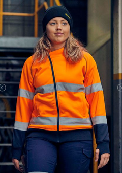 Womens Taped Hi Vis Fleece Zip Front Hoodie with Sherpa Lining